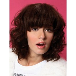 Human Hair Wavy Capless Wig With Bangs