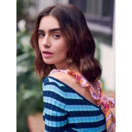 Natural Lily Collins Lace Front Synthetic Wig