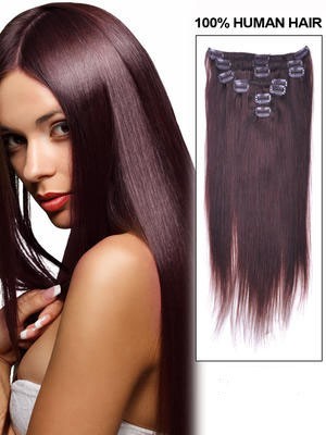 16" Long Straight Remy Hair Extension With Clips