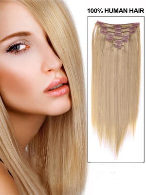 14" Medium Straight Remy Hair Extension With Clips