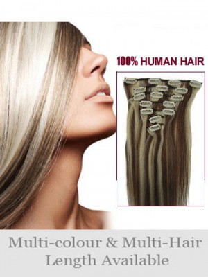 18" Long Straight Remy Hair Extension With Clips