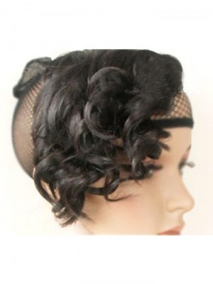 Fashionable Slightly Curled Wig Bang Black