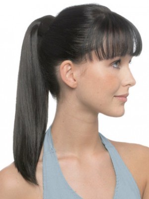 18" Sleek Straight Human Hair Ponytail With Pressure Clip