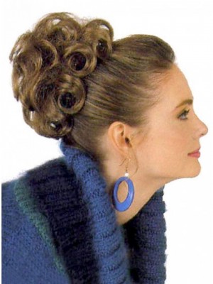 Brown Curly Synthetic Wrap With Pressure Clip