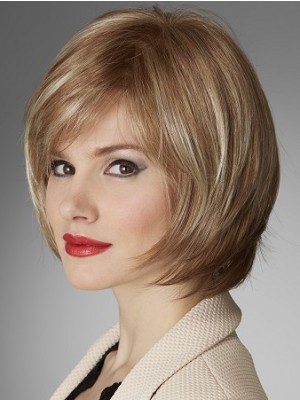 Medium Length Layered Human Hair Bob Wig