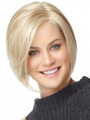 Straight Medium Length Human Hair Bob Wig