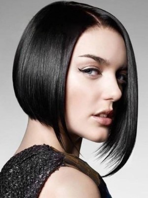 Straight Human Hair Longer Side Bob Wig