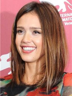Jessica Alba Medium Straight Lace Front Human Hair Wig
