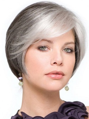 Short Straight Synthetic Lace Front Gray Wig