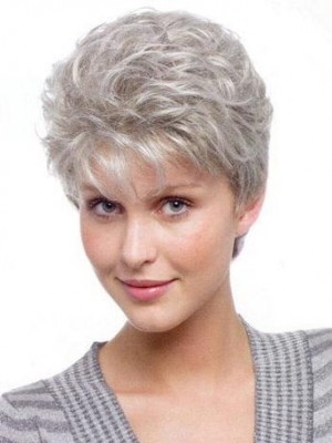 Capless Wavy Short Gray Wig