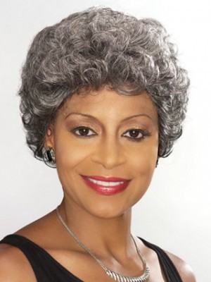 Capless Short Wavy Silver Gray Wig