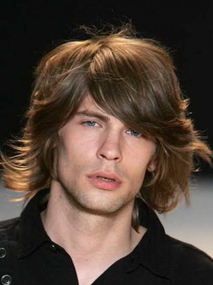 Medium Wavy Human Hair Wig For Men