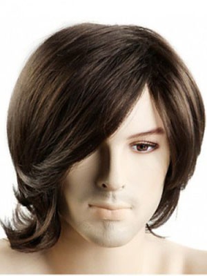 Brown Flexibility Medium Capless Synthetic Men Wig