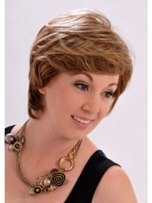 Short Wavy Monofilament Brown Wig