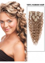 16" Wavy Long Human Hair Extension With Clips 