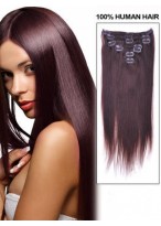 16" Long Straight Remy Hair Extension With Clips 