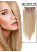 14" Medium Straight Remy Hair Extension With Clips 