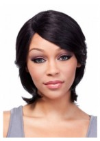 Capless Medium Human Hair Wig With Bangs 