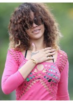 Rihanna Curly Long Human Hair Lace Front Wig 