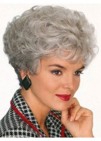 Short Crown Curls Gray Wig 