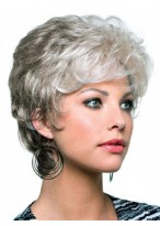 Capless Short Wavy Synthetic Gray Wig 