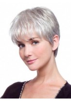 Short Synthetic Lace Front Straight Gray Wig 