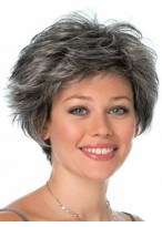 Capless Conservative Look Black Gray Wig 