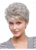 Capless Wavy Short Gray Wig 