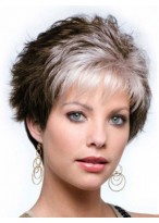 Capless Wavy Short Gray Wig with Wispy Bang 