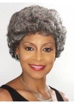 Capless Short Wavy Silver Gray Wig 