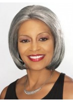 Capless Bob Style Straight Gray Wig 