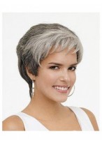 Synthetic Rounded Fringe Wavy  Gray Wig 