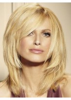 Medium Layered Human Hair Lace Front Blonde Wig 