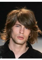 Medium Wavy Human Hair Wig For Men 