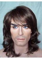 Medium Wavy Synthetic Capless Mens Wig 