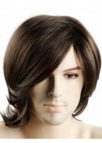 Brown Flexibility Medium Capless Synthetic Men Wig 