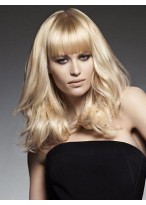 Blonde Medium Length Wavy Capless Synthetic Wig 