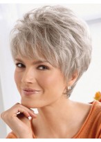 Popular Short Hand-tied Monofilament Top Wavy Gray Wig 