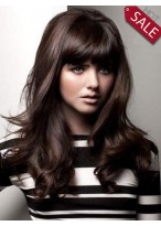 Long Human Hair Wavy Capless Wig With Bangs 