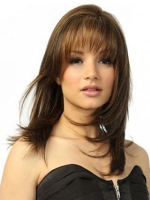 Admirable Brown Capless Wig With Feathered Ends