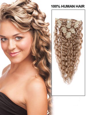 16" Wavy Long Human Hair Extension With Clips