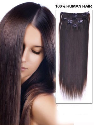 14" Straight Medium Remy Hair Extension With Clips