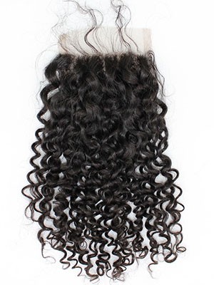 Three-part Kinky Spiral-curly Natural Black Remy Human Hair Lace Closure