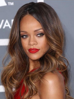 Rihanna Glueless Lace Dip Dye Hairstyle Long Wavy Wig