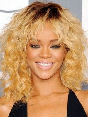 Rihanna Hairstyle Ringlet Wavy & Fringe Wig