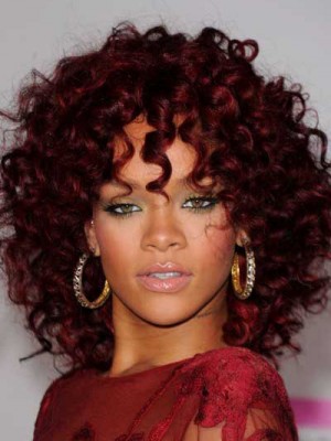 Rihanna Hairstyle Medium Curly Red Wig