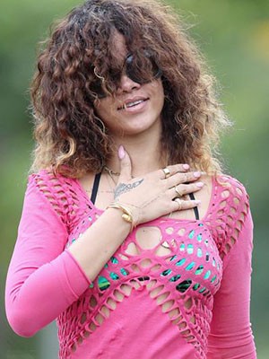 Rihanna Curly Long Human Hair Lace Front Wig