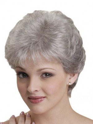 Straight Synthetic Capless Gray Wig