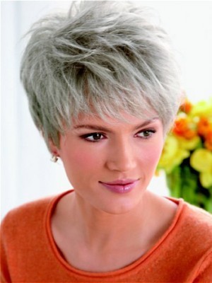 Synthetic Layered Lace Front Gray Wig