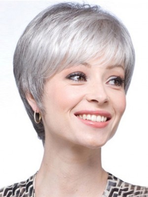 Synthetic Lace Front Short Straight Gray Wig